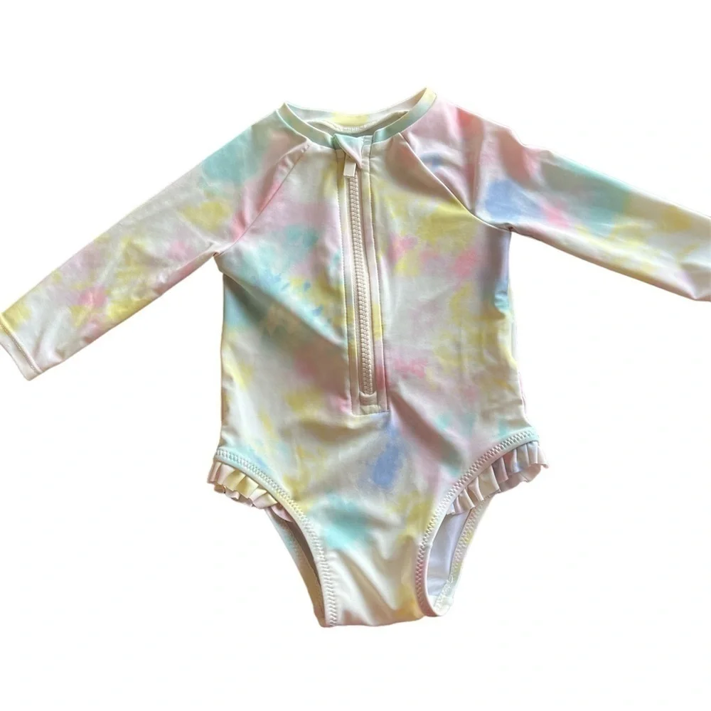 Old Navy One Piece Swimsuit Size 6 to 12 Mo Long Sleeves tie-dye zipper front